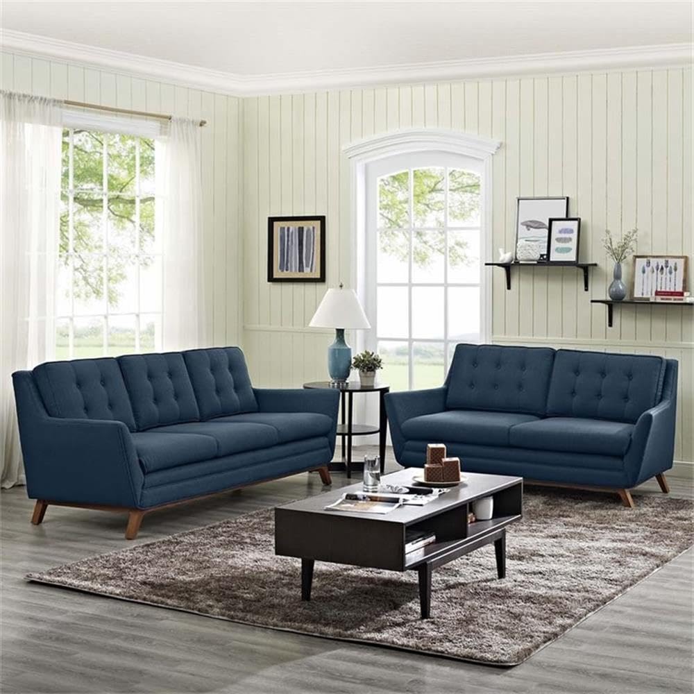 Modway Beguile Mid-Century Modern Sofa Upholstered Fabric With Sofa And Loveseat In Azure